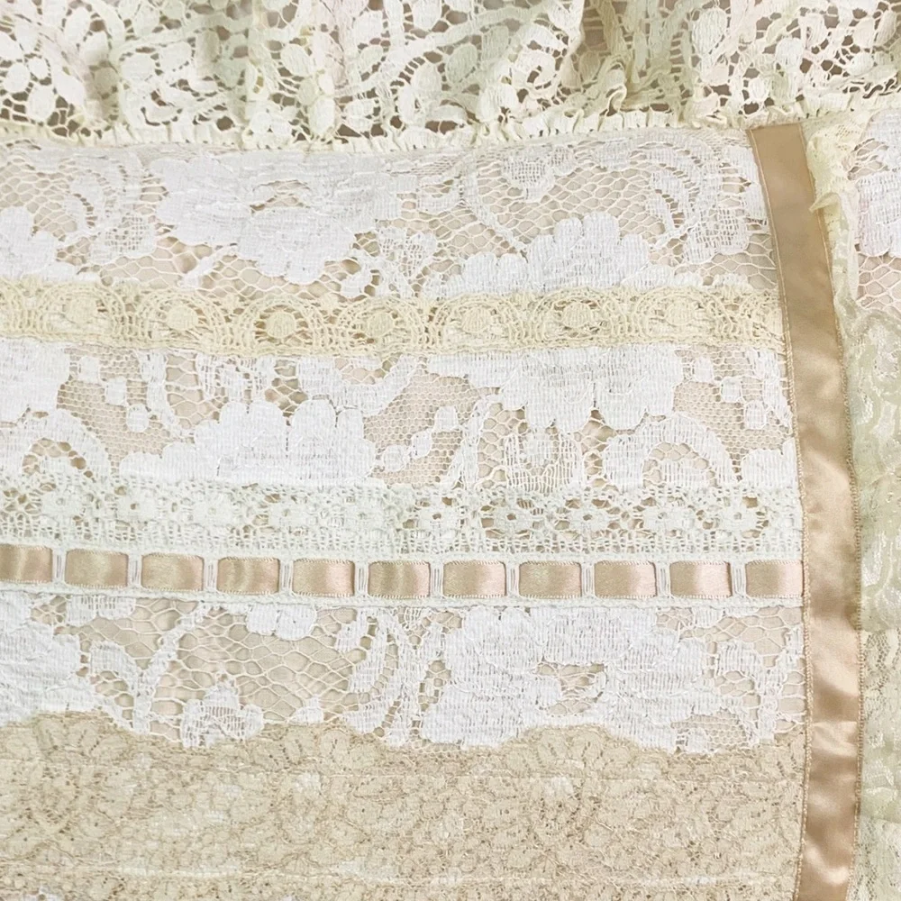 Vintage Crochet Lace Decorative Pillow Ribbon Accents